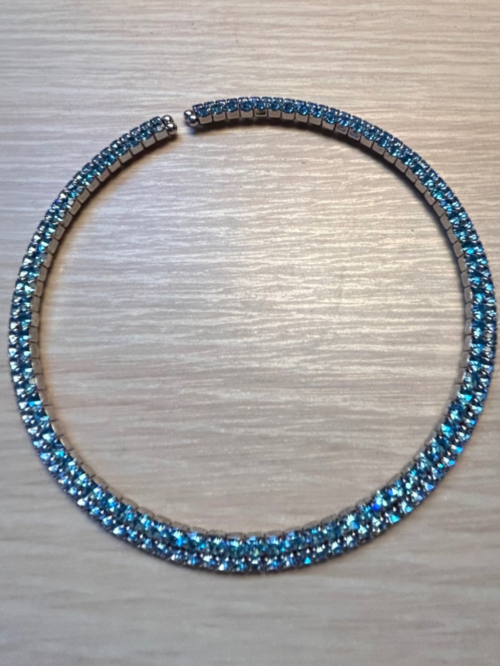 Collar Necklace With Double Row Of Blue Gemstones